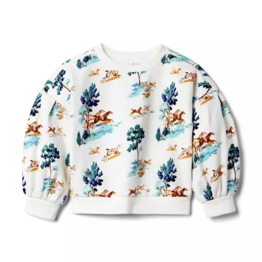 Janie and Jack Cream and Blue Winter Scenic Sweater